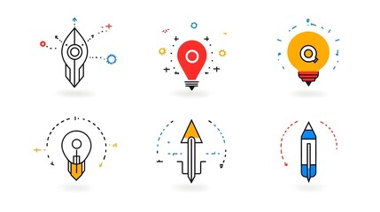 Poster - This minimal design set features a collection of 6 linear  corporate outline icons that visually represent key elements of business strategy  company growth  and organizational goals