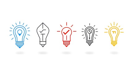 Poster - This collection of 6 linear  minimalist corporate outline icons provides visual elements that focus on key business strategies  company growth  and organizational goals  The simple