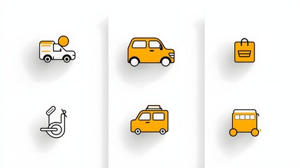Aufkleber - Collection of 6 linear minimalist transportation icons including symbols for taxi scooter subway and other public and private modes of travel