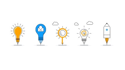 Poster - This minimal design set of 6 linear icons provides visual elements for management success planning  highlighting business strategies  company growth