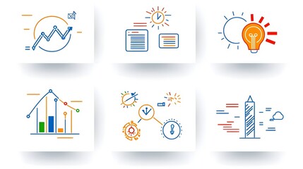 Aufkleber - Collection of 6 linear corporate outline icons highlighting business strategies company growth and organizational goals