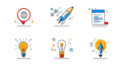 Poster - Collection of Corporate Outline Icons Focusing on Business Strategies Company Growth and Organizational Goals  This Minimal Design Set Provides Visual Elements for Management Success Planning