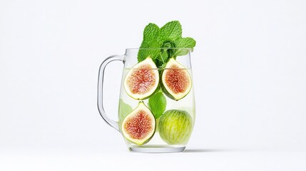 Wall Mural - Tasty fig: A superfood for wellness Fresh fruit-infused water with figs and mint in a glass pitcher