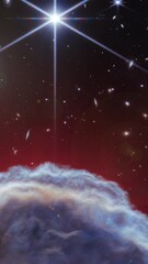 Wall Mural - Horsehead nebula animation with bright stars and red interstellar dust. Vertical video animation based on image by nasa