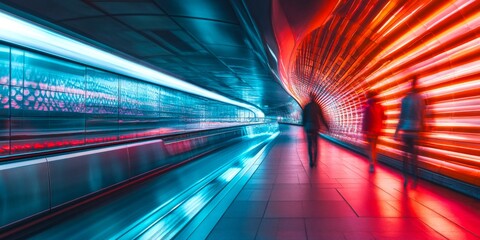 Poster - Dynamic urban scene captured with motion blur. The vibrant colors create a lively atmosphere. Ideal for modern design projects, showcasing movement and energy. AI