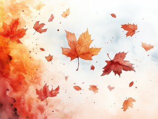 Wall Mural - A painting of autumn leaves with a splash of orange and yellow