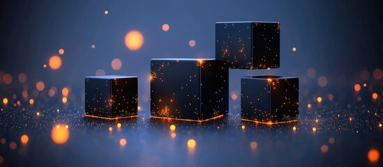 Glowing Black Cubes Arranged Ascendantly On Dark Background