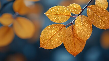 Wall Mural - vibrant autumn leaves glisten with raindrops in a serene forest setting on a cool morning