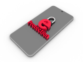 Poster - 3d rendering E-mail symbol with lock in mobile phone . Internet security concept
