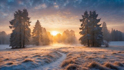 Wall Mural - sunrise in the forest