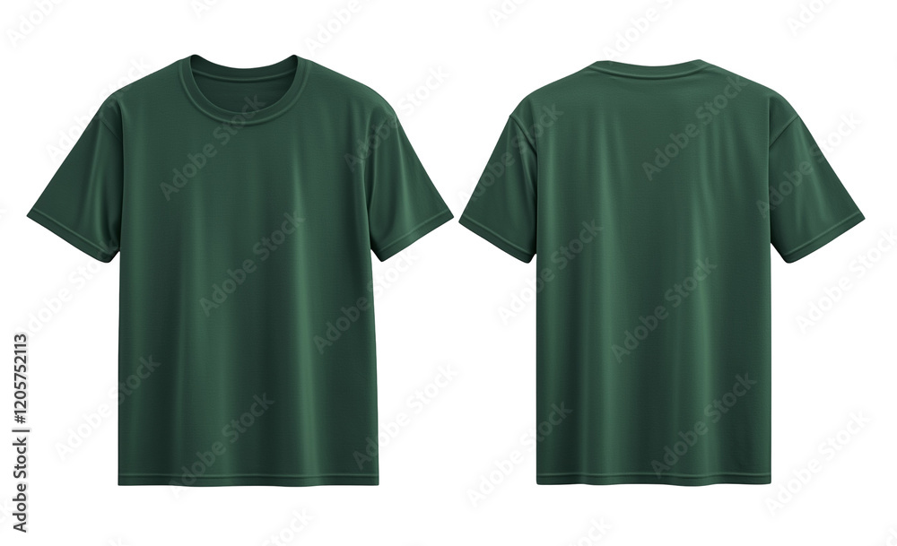 Plain Dark Green TShirt Mockup Template Front and Back View Isolated