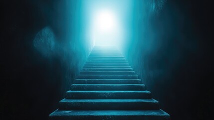 Poster - A glowing staircase leading to a bright light at the top, representing the journey to success and accomplishment.