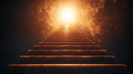 Poster - A glowing staircase leading to a bright light at the top, representing the journey to success and accomplishment.