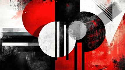 Poster - Abstract geometric patterns in bold red, black, and white, creating a striking and modern visual.