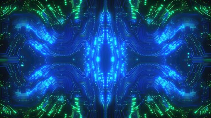Poster - Abstract glowing circuits texture in neon blue and green, forming a futuristic tech pattern.