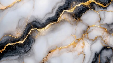 Poster - Abstract liquid marble texture with flowing gold, black, and white patterns, creating a luxurious feel.