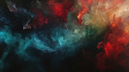 Poster - Abstract smoke texture in vibrant hues of red, blue, and green, swirling against a dark background.
