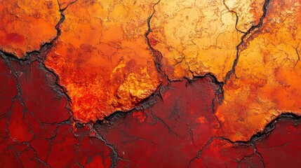 Poster - Abstract texture of molten lava in vibrant red and orange tones, with cracks and glowing highlights.