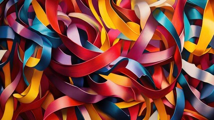 Aufkleber - Abstract texture of intertwined colorful ribbons, forming a chaotic yet harmonious pattern.