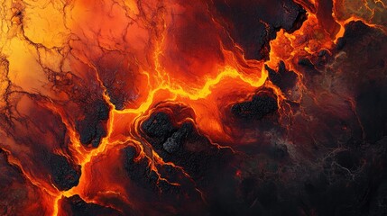 Poster - Abstract texture of molten lava in vibrant red and orange tones, with cracks and glowing highlights.