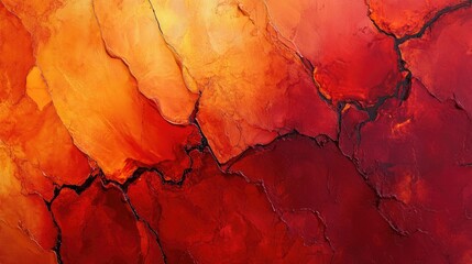 Poster - Abstract texture of molten lava in vibrant red and orange tones, with cracks and glowing highlights.