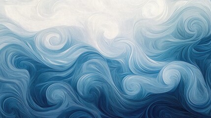 Poster - Abstract texture of swirling blue and white waves, resembling ocean currents, with a subtle gradient background.