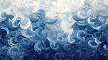 Poster - Abstract texture of swirling blue and white waves, resembling ocean currents, with a subtle gradient background.