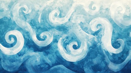 Poster - Abstract texture of swirling blue and white waves, resembling ocean currents, with a subtle gradient background.