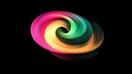 Poster - Abstract texture of swirling neon light trails in vibrant green, pink, and orange on a black background.