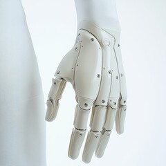 Poster - Detailed Robotic Hand, Off-White Mechanical Design on Bright Background