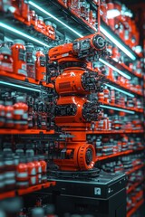 Poster - Futuristic Red Robot in a Modern Retail Setting