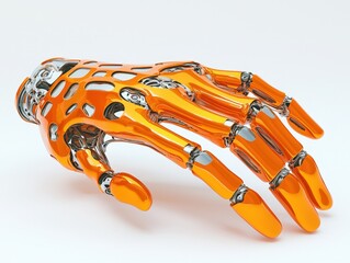 Poster - Futuristic Robotic Hand 3D Render: Sleek Metallic Orange and Silver Design