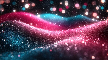 Poster - abstract pink and blue glowing particle waves background. shimmering lights and energetic visual per