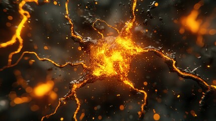 Aufkleber - Fiery Neural Network Abstract: Glowing Energy System with Intricate Branching Structures and Sparks