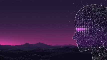 Poster - Digital Humanoid at Twilight A Futuristic Landscape of Pixels and Data