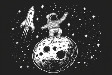 Aufkleber - Astronaut and space-themed illustrations, featuring planets, stars, rockets, and comets, ideal for kids' activities or decorations.
