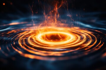 Poster - vibrant circular patterns of fiery energy swirl and dance in a dark backdrop