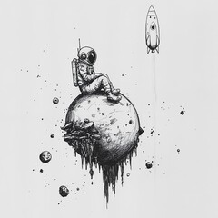 Fototapete - Astronaut and space-themed illustrations, featuring planets, stars, rockets, and comets, ideal for kids' activities or decorations.

