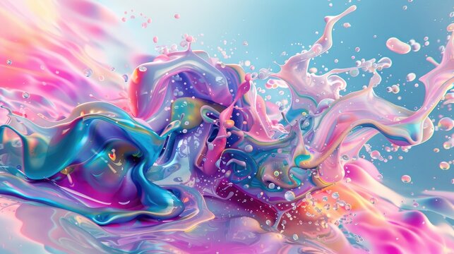 Abstract colorful liquid paint splashing on the floor
