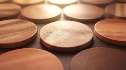 Poster - Close-up of multiple smooth, round wooden discs.