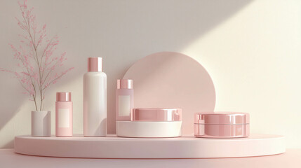 Poster - Minimalistic 3D Product Stand with Soft Clean Edges and Elegant Pink Container Display