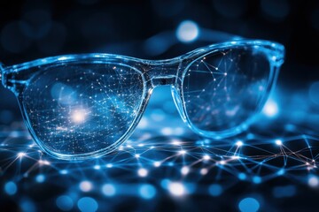 Poster - Futuristic glasses with glowing connections reflecting advanced technology and innovation