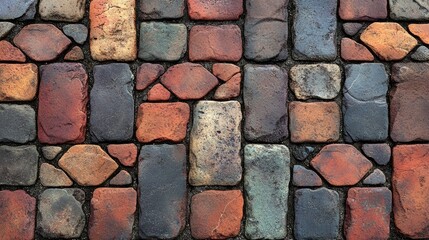 Sticker - Colorful cobblestone pavement with varied textures and hues, creating a vibrant urban pathway