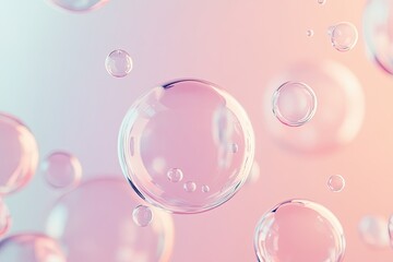 Poster - clean and abstract composition of floating translucent spheres on neutral gradient background with copy space