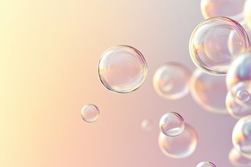 Poster - clean and abstract composition of floating translucent spheres on neutral gradient background with copy space