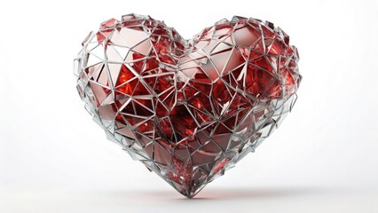 Sticker - Heart Shaped Sculpture Made of Shattered Glass Shards. Generative AI