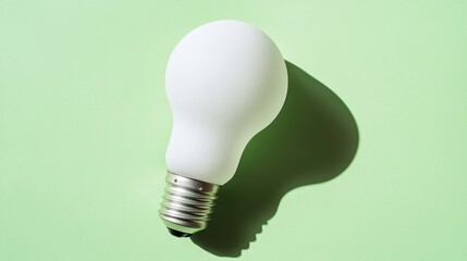 Poster - flat lay of unlit light bulb on matte pastel green background with soft natural shadows