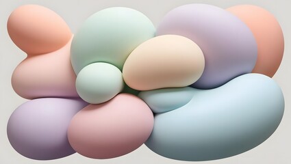 Poster - Abstract Pastel Geometric Shapes Soft Colors Smooth 3d Render