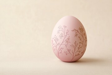 Poster - pastel pink egg with delicate floral designs placed on light cream solid background