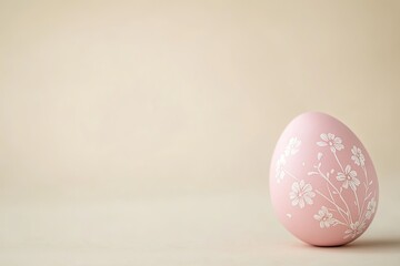 Poster - pastel pink egg with delicate floral designs placed on light cream solid background